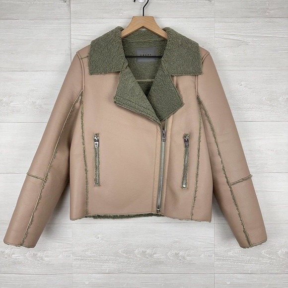 BLANKNYC Faux Leather Moto Jacket Women Size Small Blush Pink Sherpa Lined Zip - Picture 1 of 16